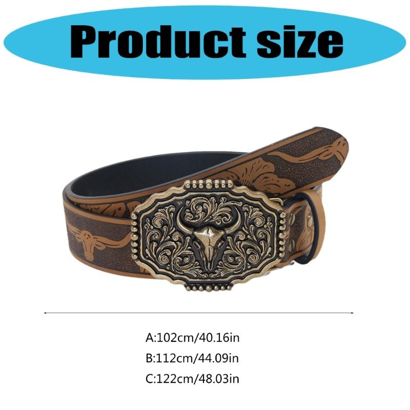 Embossed Pattern Wasitband Adjustable Belt For Daily Use And Outdoor Activity with Metal Bull Head Buckles for Men Women