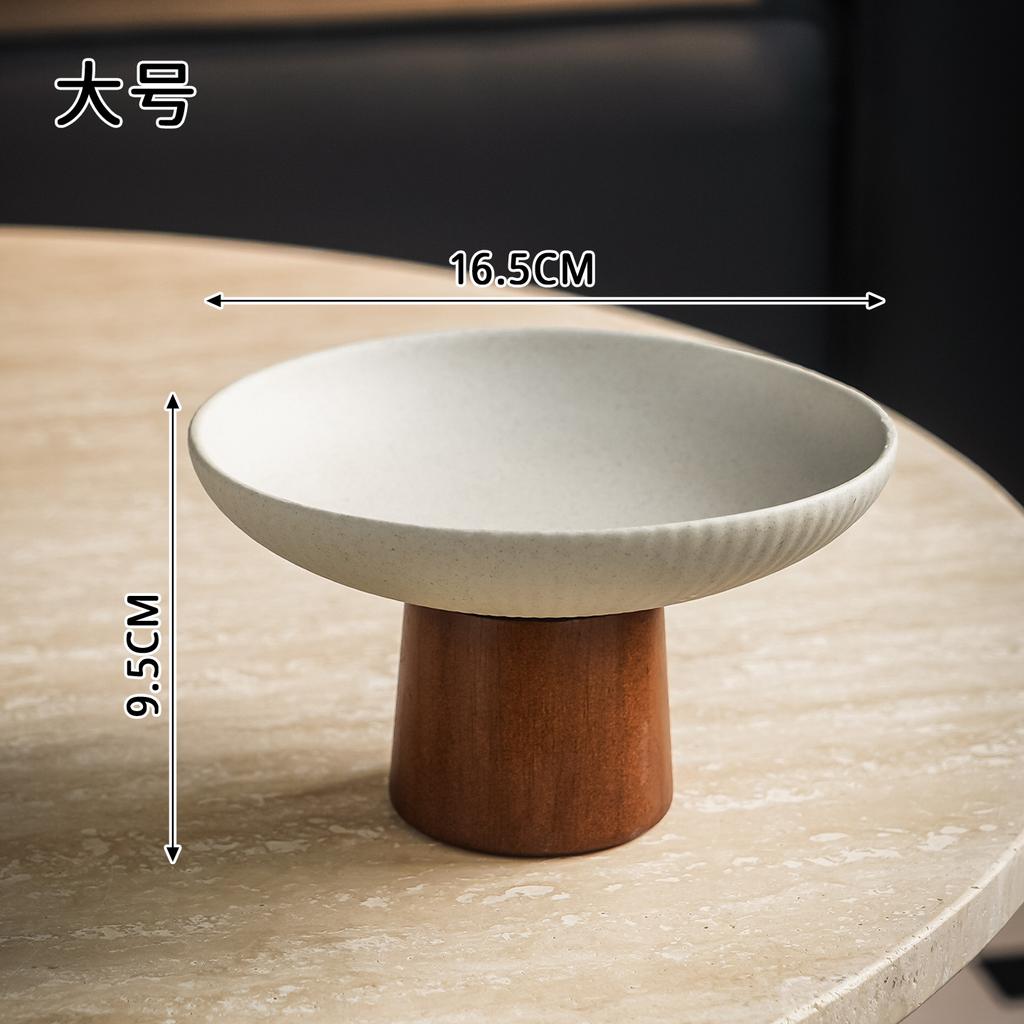 Grovkeramik Keramik Dim Sum-tallrik med Trähög Fot Hushållskök Zen-stil Hög Fot Dim Sum-tallrik Snacksfat Brickor