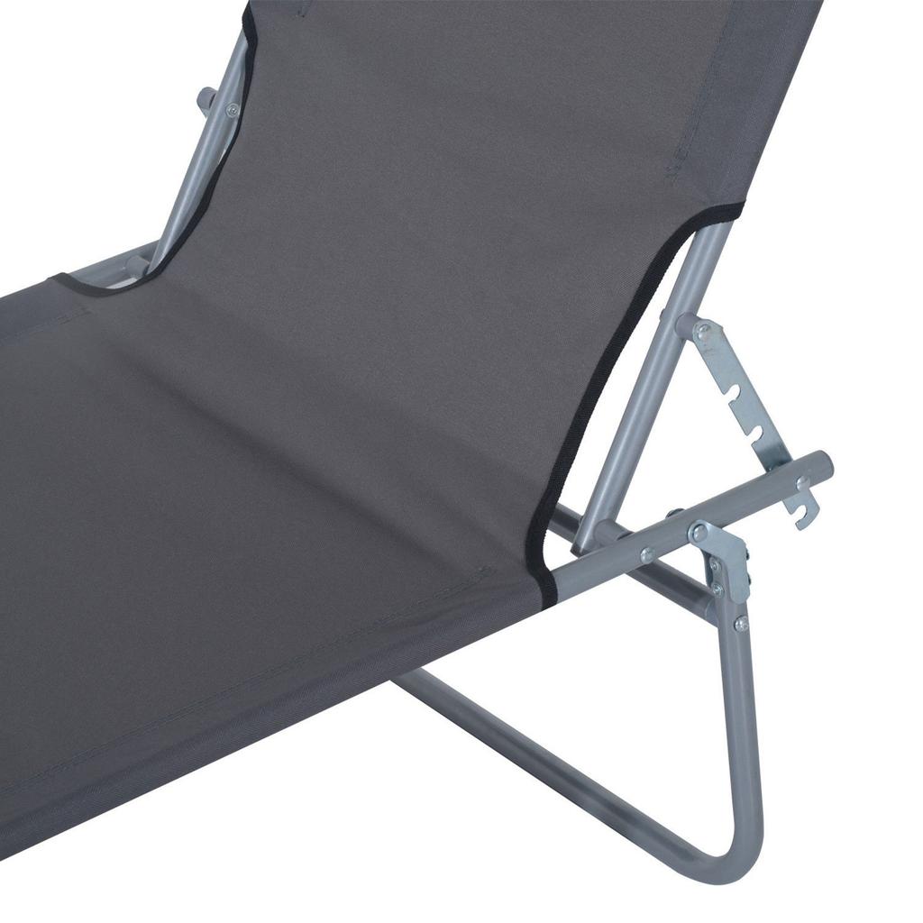 Foldable Sun Lounger, Garden Lounger with Sunshade, Beach Lounger, with 4-position Adjustable Backrest,  Suitable for Garden, Balcony and Pool, Gray