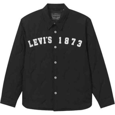 Polo Levis com Estampa de Letras Solta Casual Americano Jaqueta de Algodão Acolchoada Jaqueta Unissex Preta 002HE-0000