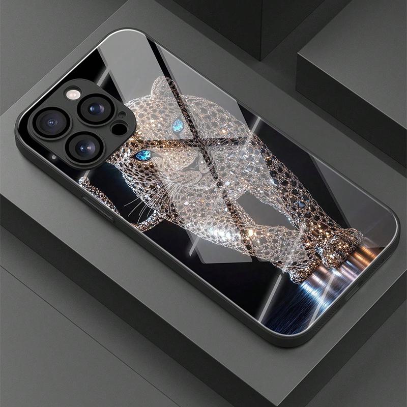 

Крутий чохол для телефону зі скляним матеріалом та принтом тваринного леопарда для iPhone 16 17 Pro Max 11 12 13 14 15 Pro 16E 17Air 7 8 Plus XR XS X iPhone 7