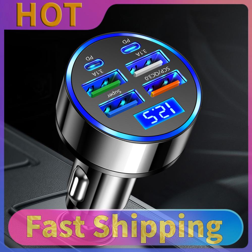 100W 6-Port USB C Auto-Handy-Ladegerät Adapter 4USB 2PD Zigarettenanzünder Adapter für Handys, Tablets und andere USB-Geräte