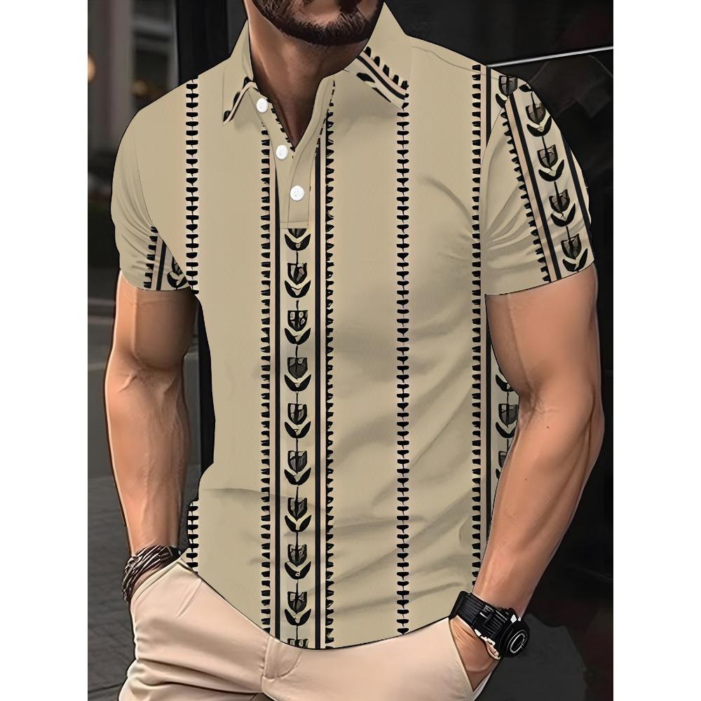 Men s Polo casual striped 3D printed golf shirt S