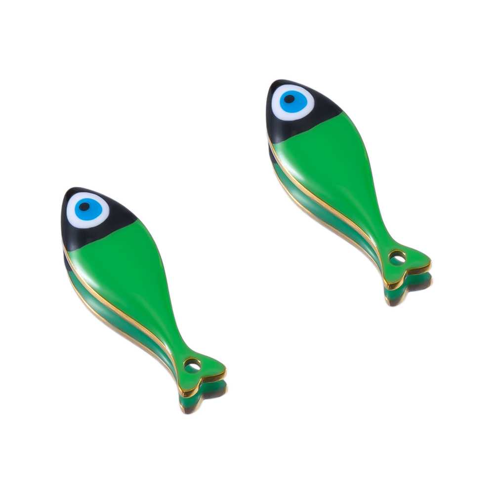 2pcs Stainless Steel Cute Enamel Stripe Fish Color Fish Tail Charms Animal Pendant Base for DIY Earring Necklace Jewelry Making
