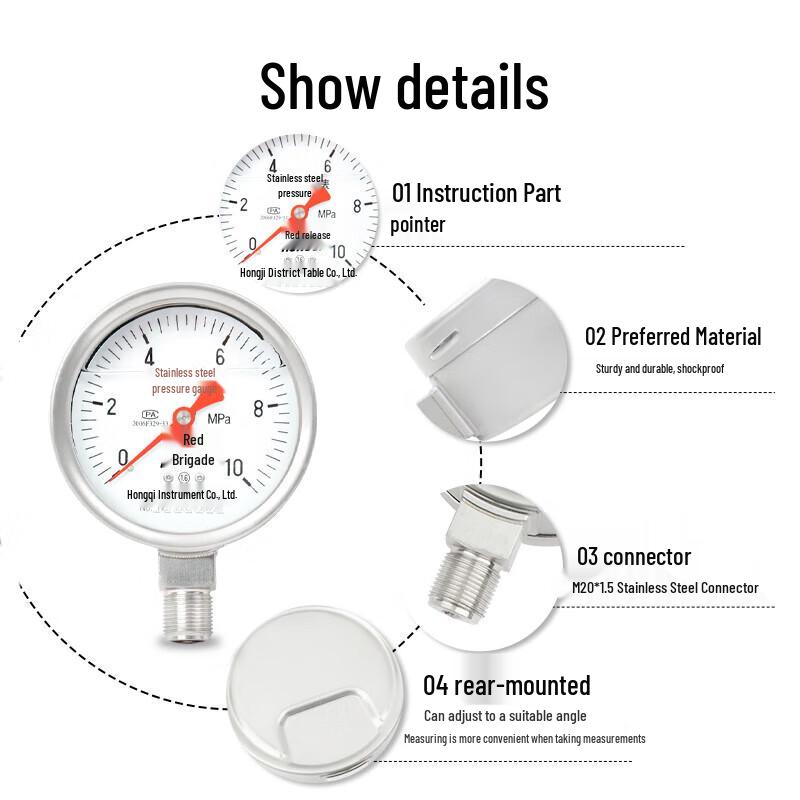 Hongqi YTN-100BF Radial Anti-vibration Oil/Air Pressure Gauge (CN Version)