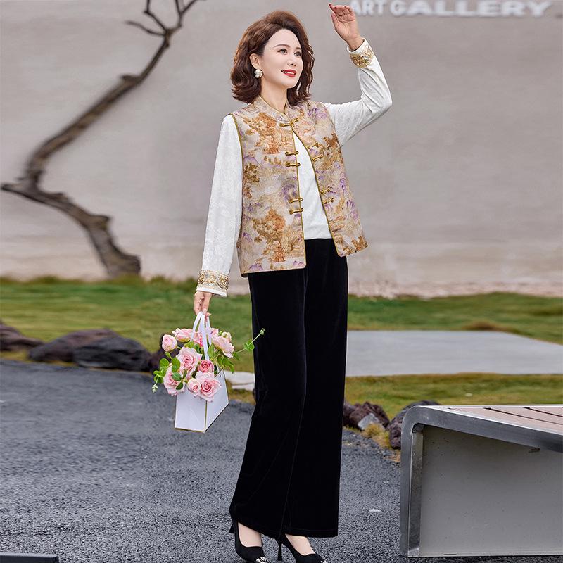 

Elegant Three-Piece Spring/Autumn Vest Outfit for Middle-Aged and Elderly Women 4XL (135-145 jin)