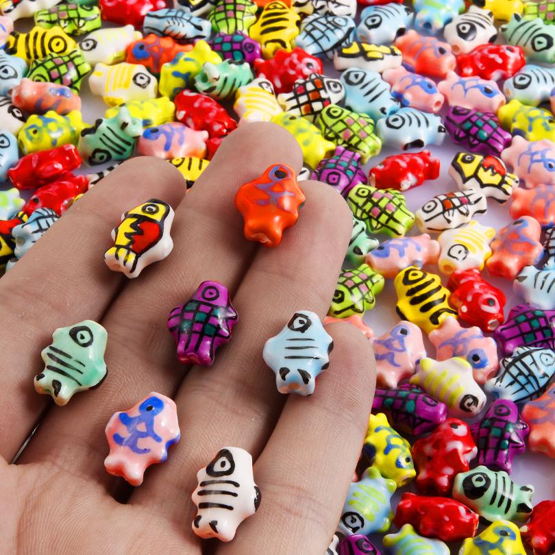10pcs/Lot Sea Beach Conch Starfish Tropical Fish Bead Charms For Jewelry Making Supplies Ceramics Pendant DIY Bracelets Material