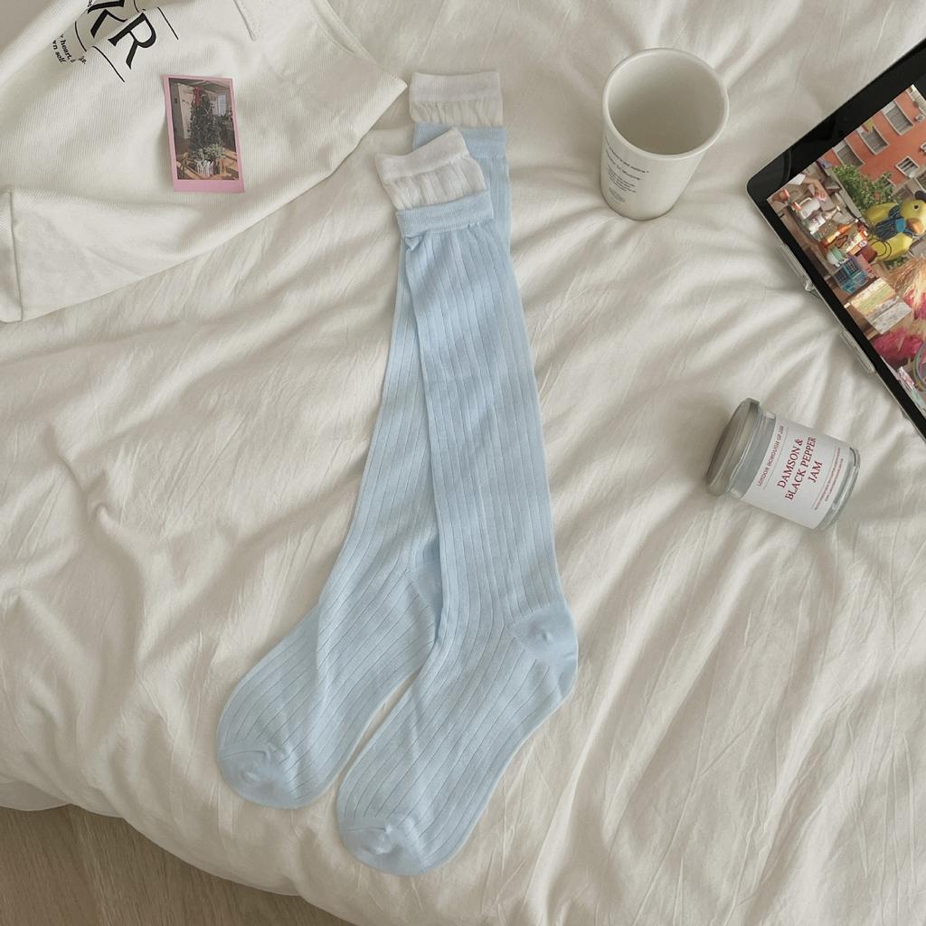 1 Pairs Breathable Japanese Long Socks Are All Size Cotton Socks Women Summer Thin Double Sports Style Knee High Calf Socks