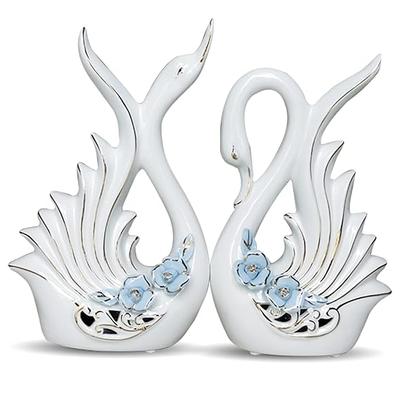 Modern Elite Swan Çift Seramik Sanat Figürü | Güzel Ev Dekoru (2'li Set, Beyaz)