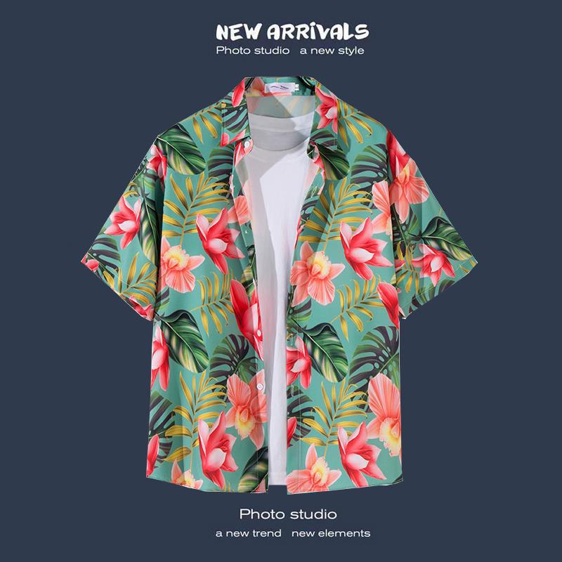 Floral Print Short-sleeved Shirt Beach Suit Summer Lightweight Couple Casual Loose Shorts