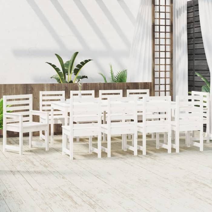 VidaXL 11-piece Garden Dining Set White Solid Pine Wood, Dining Room Set, Dining Set 3154720