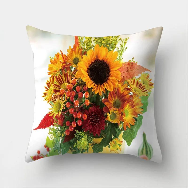 Rose Sonnenblume Blumenserie Polyester Kissenbezug Nordischer Stil Heimdekoration Kissenbezug Sofa Bett Auto Kissenbezug