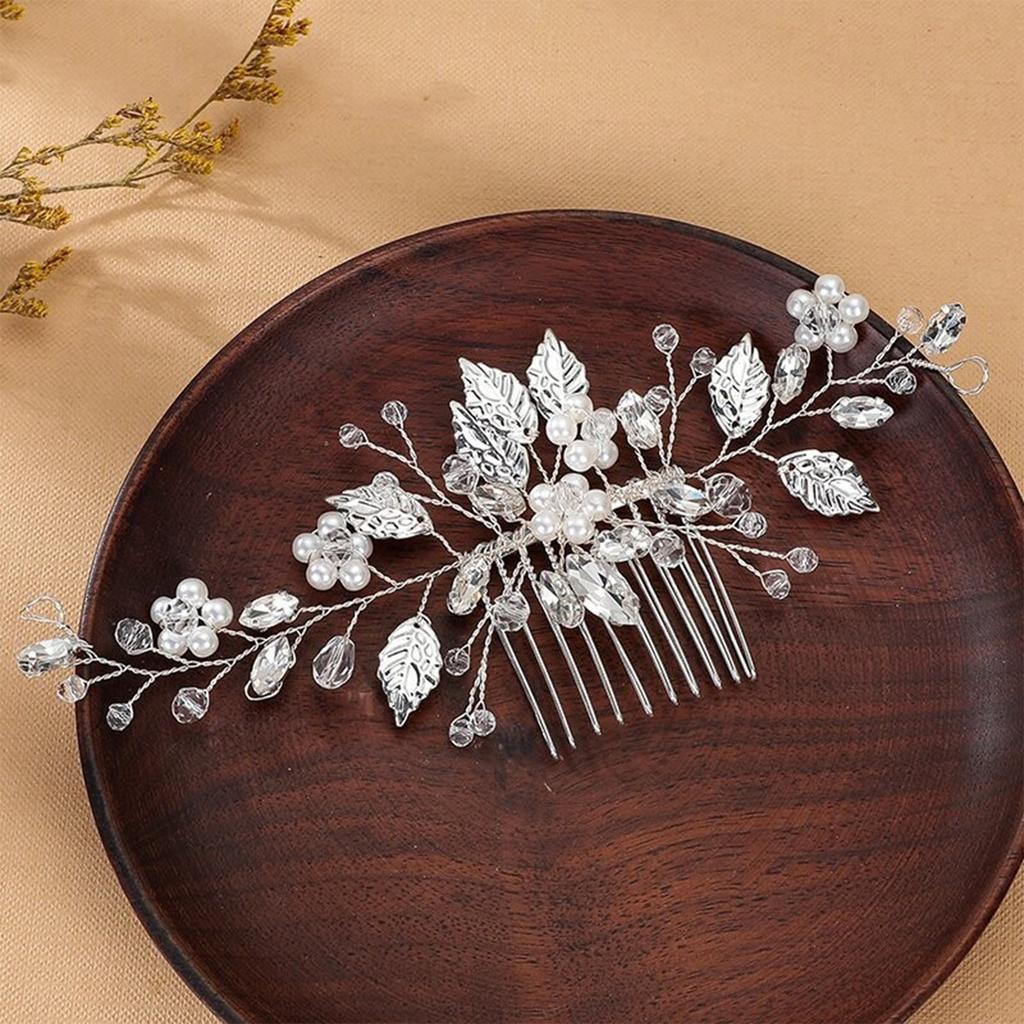 Wedding Crystal Flower Pearl Hair Comb Pin Band Rhinestone Hairpin Headband Tiara For Women Bridal Hair Accessories Jewelry Gift