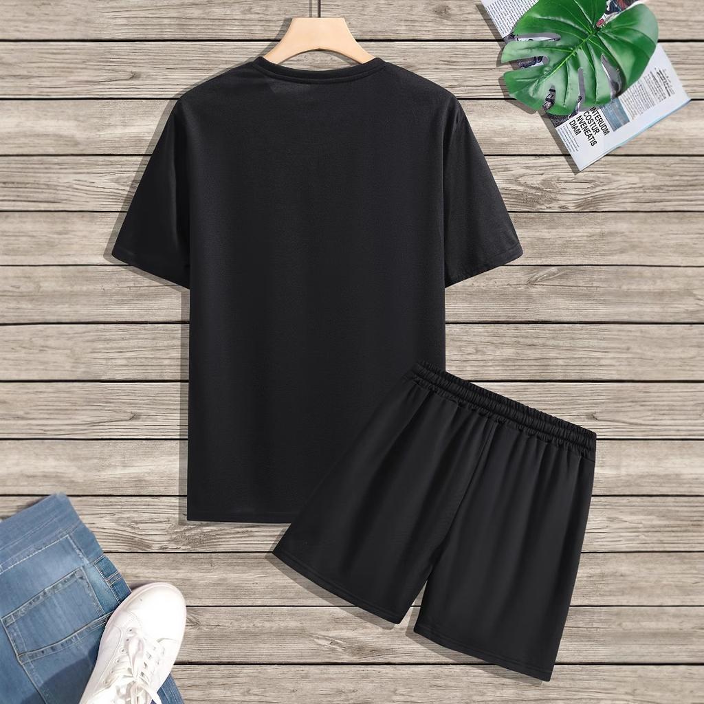 Summer Men's Sports Casual Comfortable Sports Suit T-shirt Shorts Two-piece Set No. 77 Digital T-shirt Shorts Set