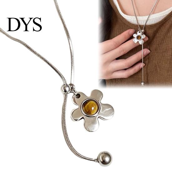 Adjustable Snake Bone Chain Flower Pendant Lariat Necklace, Long Drop, Floral Necklace for Women Sliding Pendant, Retro Sweater Layering