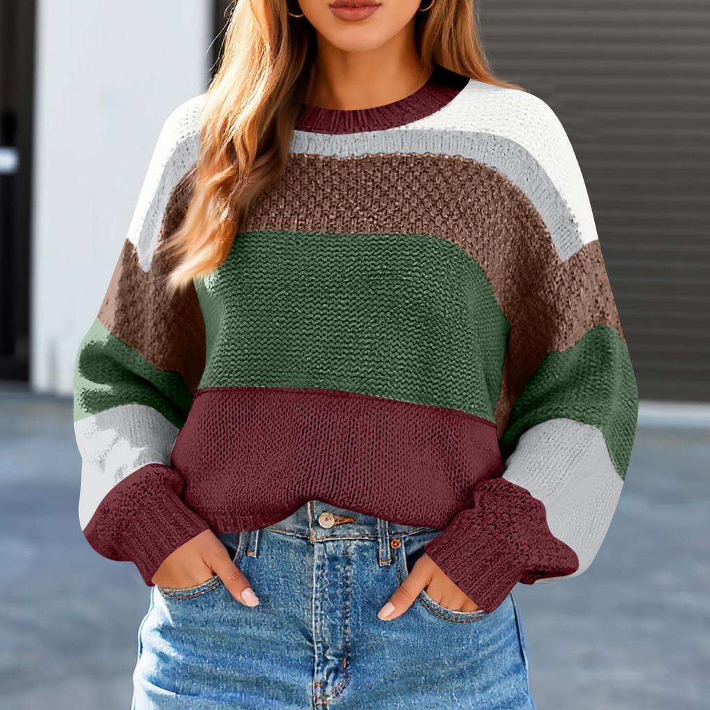 Women's Color Block Cropped Sweaters Winter Trendy Casual  Going Out Striped Pullover Tops