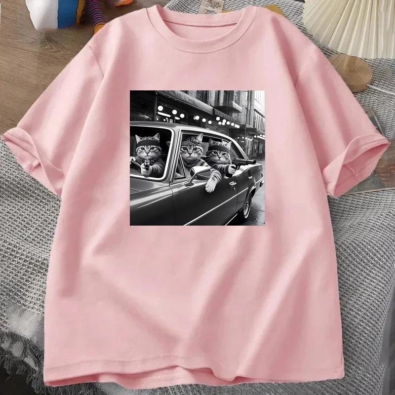 Funny Cat Gang T Shirt Summer Tracksuit Crew Neck Short Sleeve Tops Casual Sportswear Harajuku Retro Streetwear