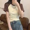 Koreanischer Stil Color Block Raglanärmel Baumwolle Schlankmachendes T-Shirt
