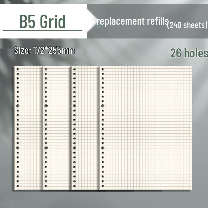 B5 Loose-Leaf Notebook Refill with 26-Hole and A5 Detachable Loose-Leaf Paper, 20-Hole Horizontal Line Grid for Exam Prep.