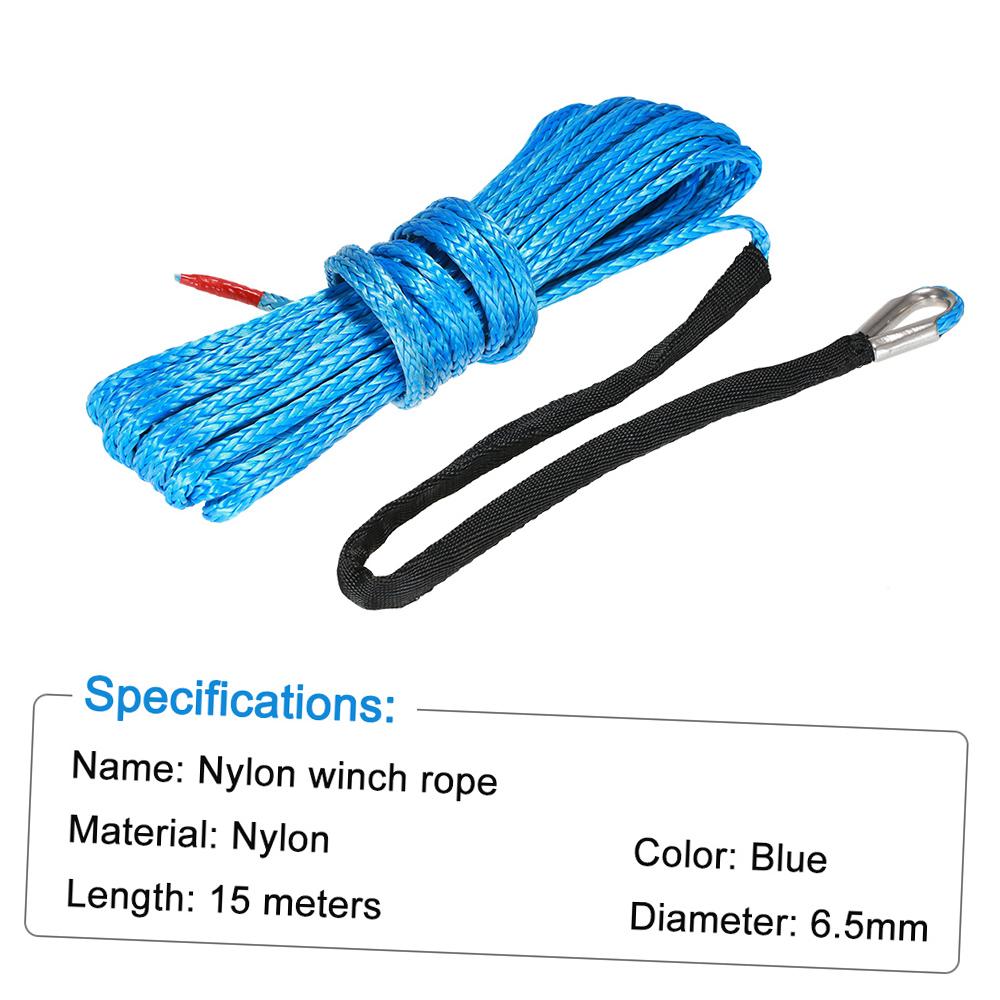 6.5mm*15m 1/4'' x 50' 6600lbs Synthetic Winch Rope Cable,Blue