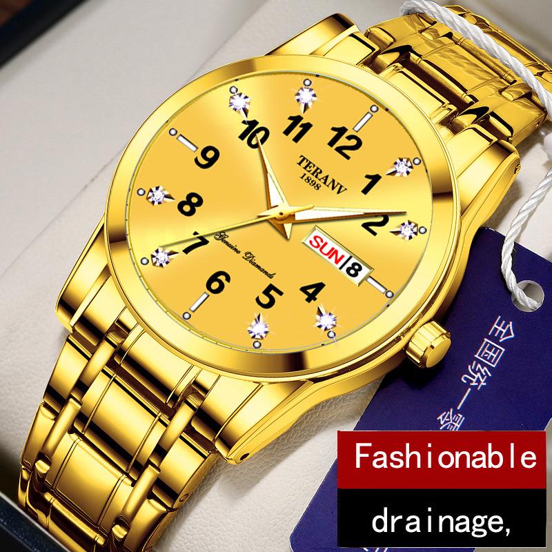 Men's Luminous Dual-Calendar Waterproof Fashion Watch with Alloy Steel Band