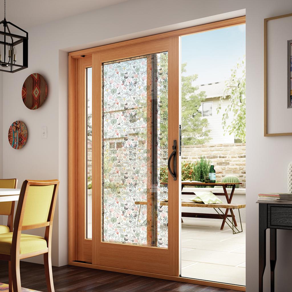 Floral Pattern Electrostatic Glass Sticker Transparent Glass Decoration Bathroom Flower Print Glass Door Sticker