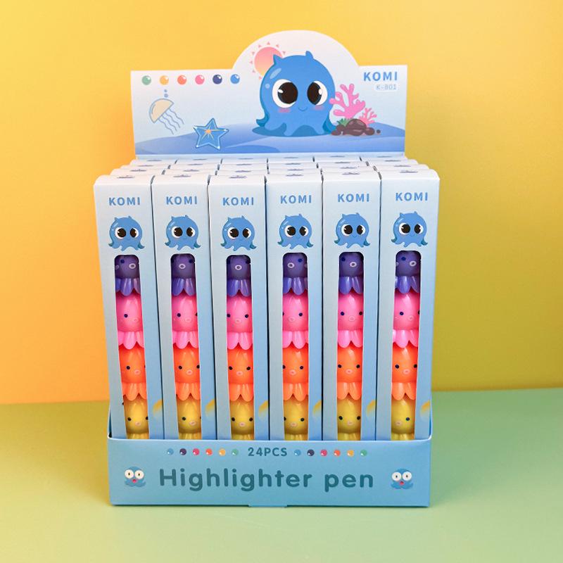 He Mu Octopus Highlighter Set: Cute, Colorful Cartoon Markers for Students & Journaling.