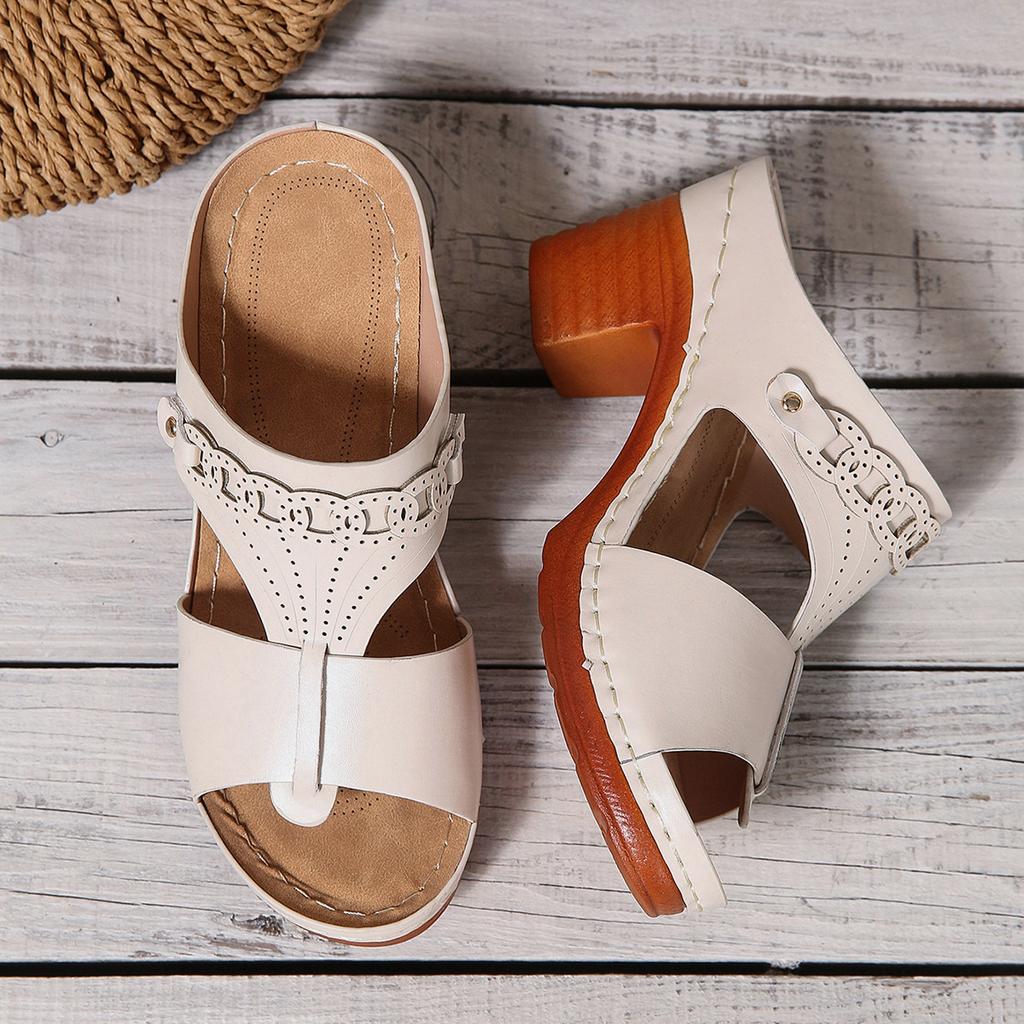 Fashion 2025 Stylish Platform Plus Size Slippers New Casual Summer Round Toe Open Toe Cutout Breathable Car Stitch Heels