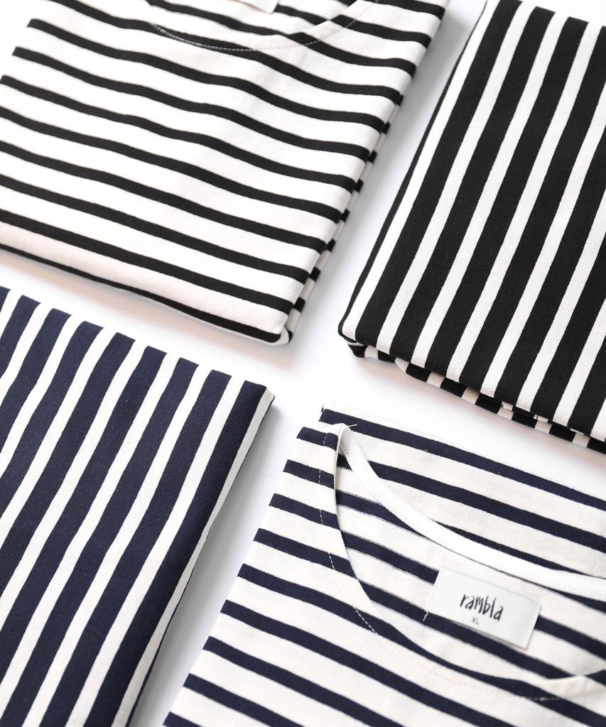 Lambeulla Striped Boat Neck Short Sleeve T-Shirt [Ivory/Black]