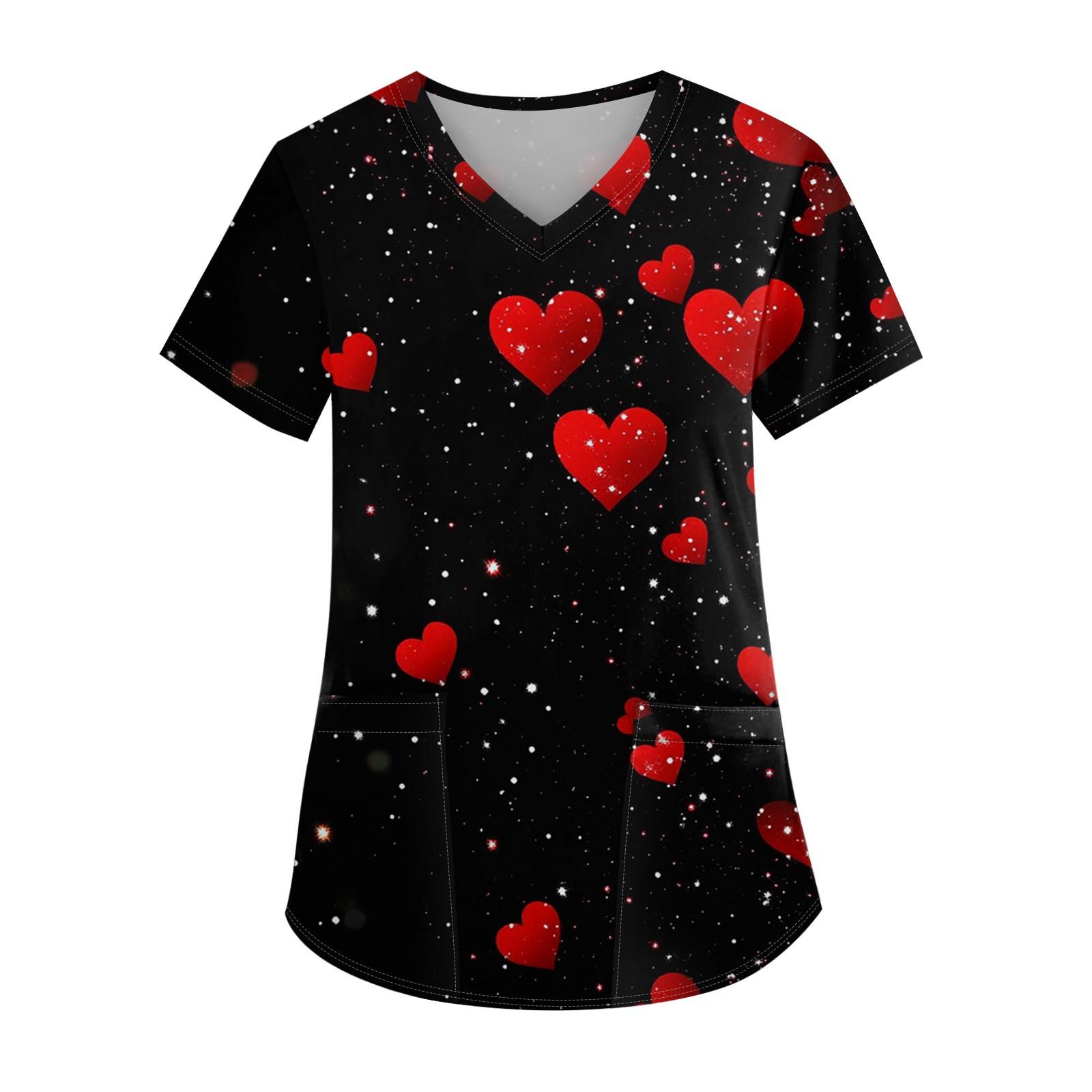 

Женская мода повседневная кофточка с коротким рукавом и принтом в виде сердца и V-образным вырезом на День святого Валентина XXXL киноварь