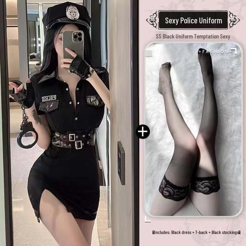 SM Intimní oblečení: Svodná uniforma letušky a policistky, Design s otevřeným rozkrokem, Vášnivý a sexy dvoudimenzionální styl