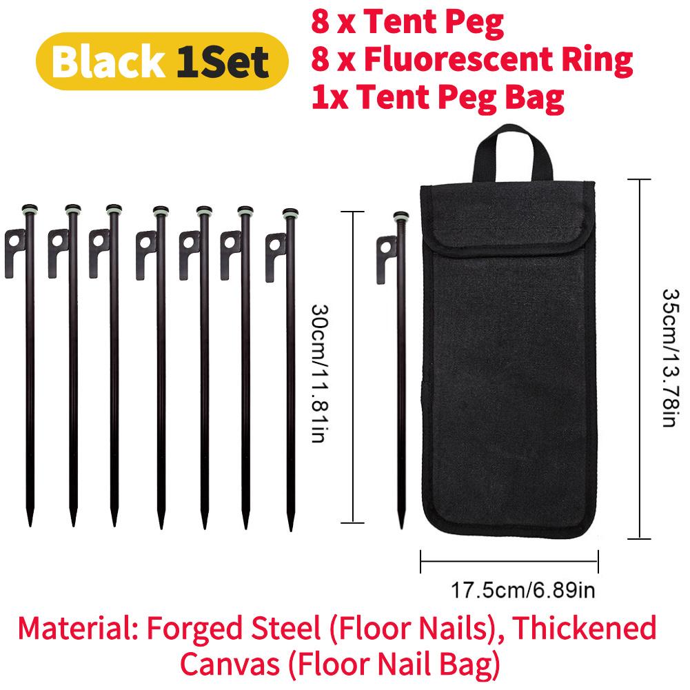 Camping Tent Legs and Hammer Sets Tent Stakes Pegging Ground Nails 30cm Length with Storage Bag Outdoor Camper Tourist Supplies