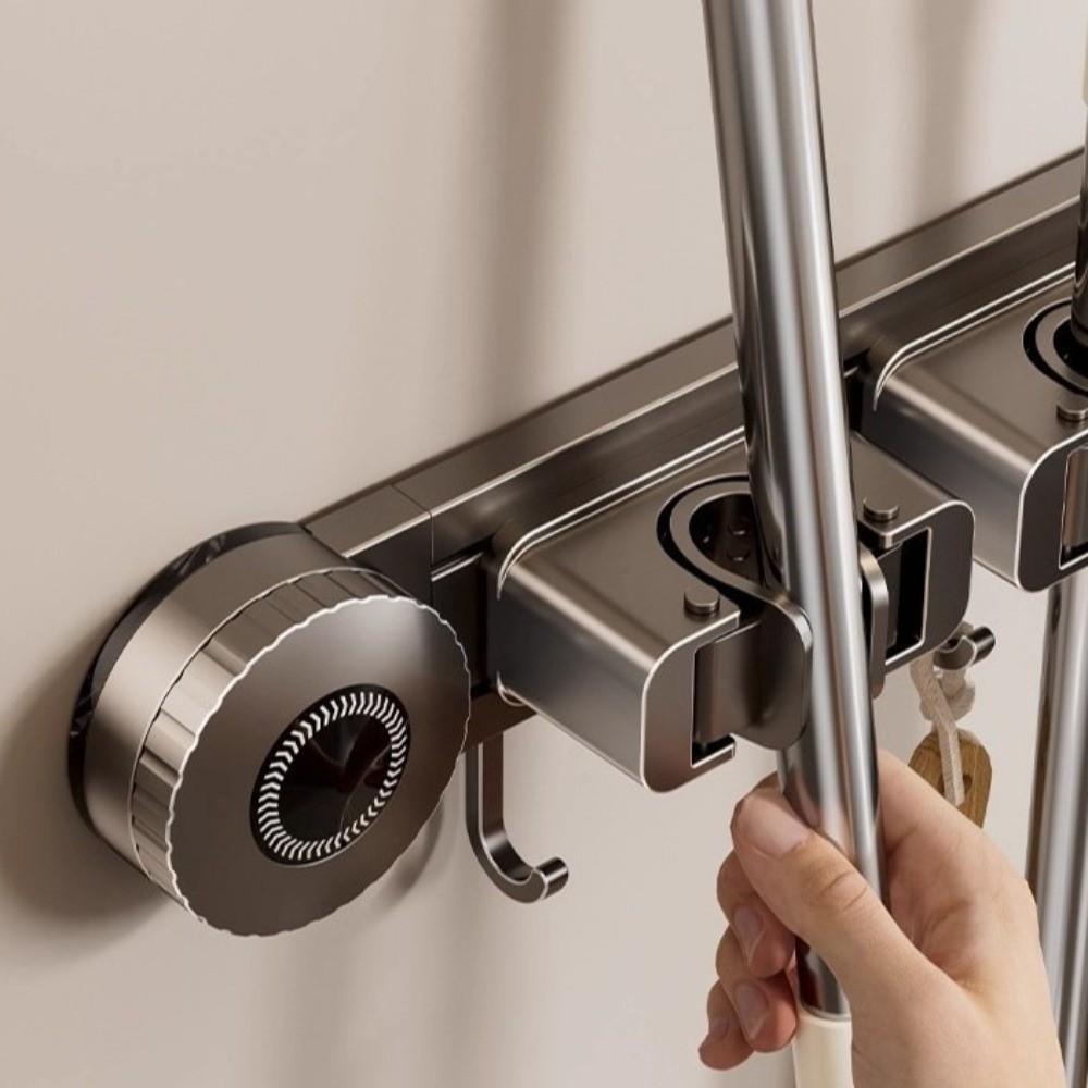 Vacuum Suction Wall Mounted Mop Rack Space Aluminum Mop Clip Rack Broom Holder  Household Storage