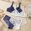 Women's Hollow Non-Padded Underwire Bra Sets 2PCS Sexy Ultra-Thin Lace Push Up Bra Panty Set for Women
