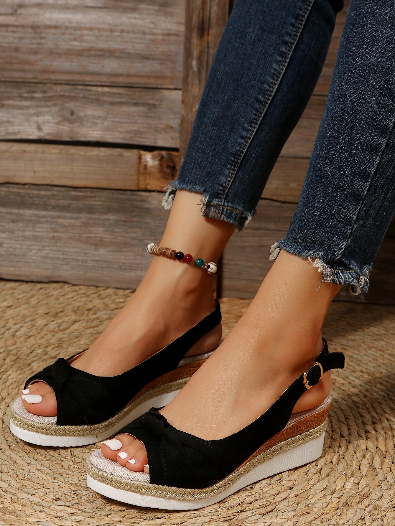 

Летние женские босоножки на танкетке и платформе, нескользящие и износостойкие, повседневная пляжная обувь для отдыха на открытом воздухе 43 чёрный