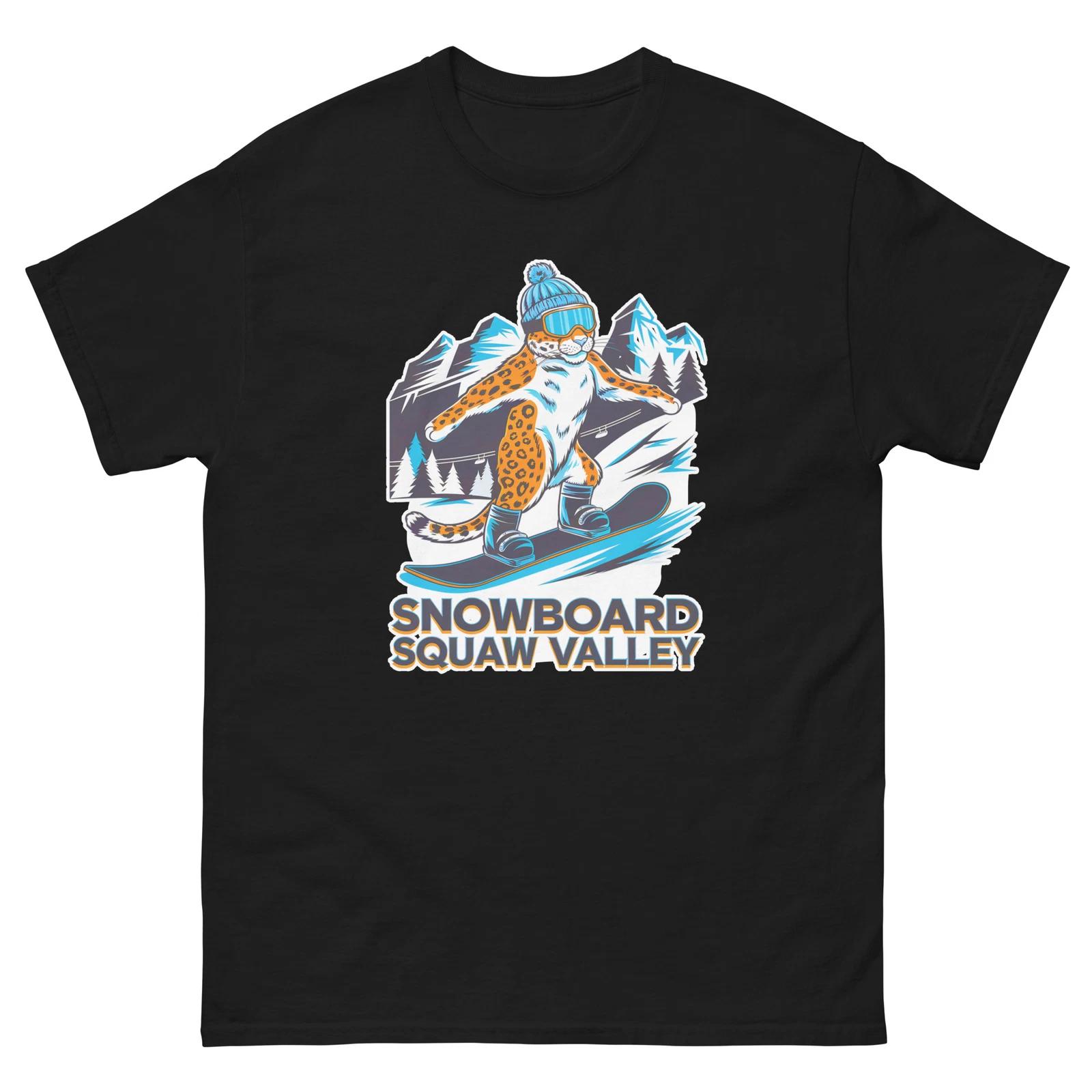 

Snowboard Squaw Valley Snow Leopard USA Snowboarding Animal T-Shirt 4XL