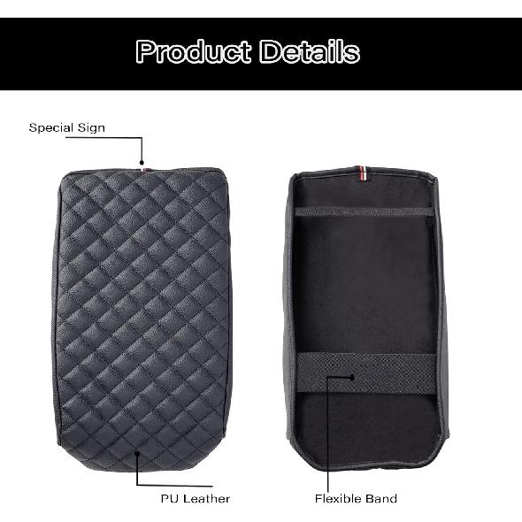 JKCOVER Center Console Armrest Cover Compatible With Toyota 4Runner 2010-  2024 Truck Accessories Premium PU Leather Cushion Protector (Black)