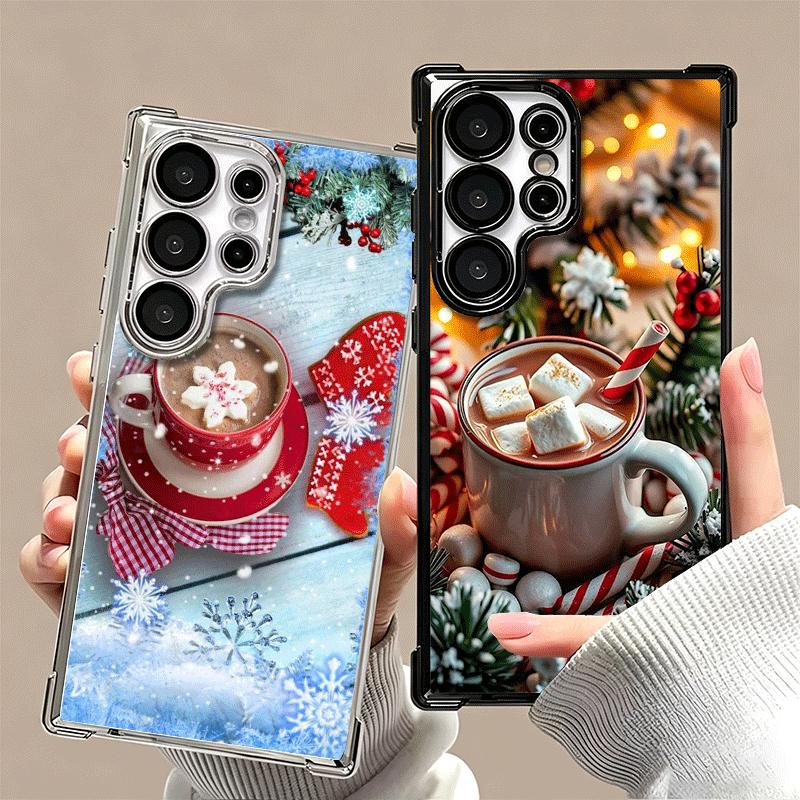 Winter Coffee Christmas Theme Plating Phone Case For Samsung Galaxy S24 S25 FE S26 Edge S23 Ultra S22 S21 Plus S20 Anti-Fall Air