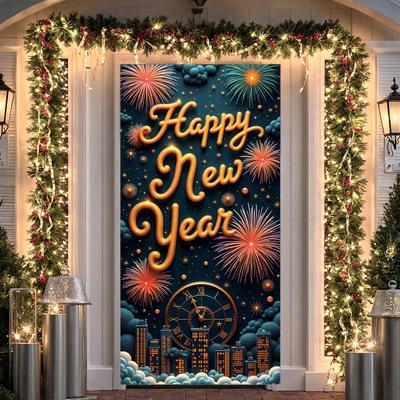 Clock Banner Cityscape City Night Banner  Banner Clock For Indoor Decoration Countdown Event Family Gathering