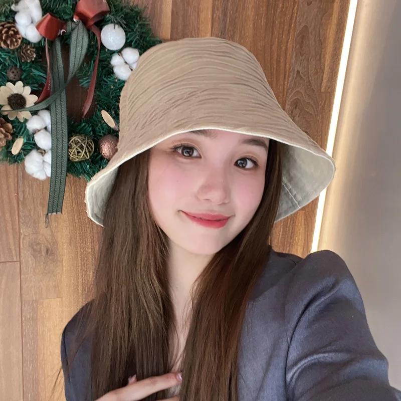 Women's Style Fisherman'S Hat Wavy Solid-Color Outdoor Travel Casual Hat Sun Protection Versatile Foldable Bucket Cap
