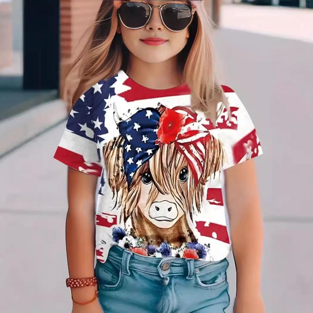 New summer girls short-sleeved T-shirt animal 3D digital printing trend casual loose tops