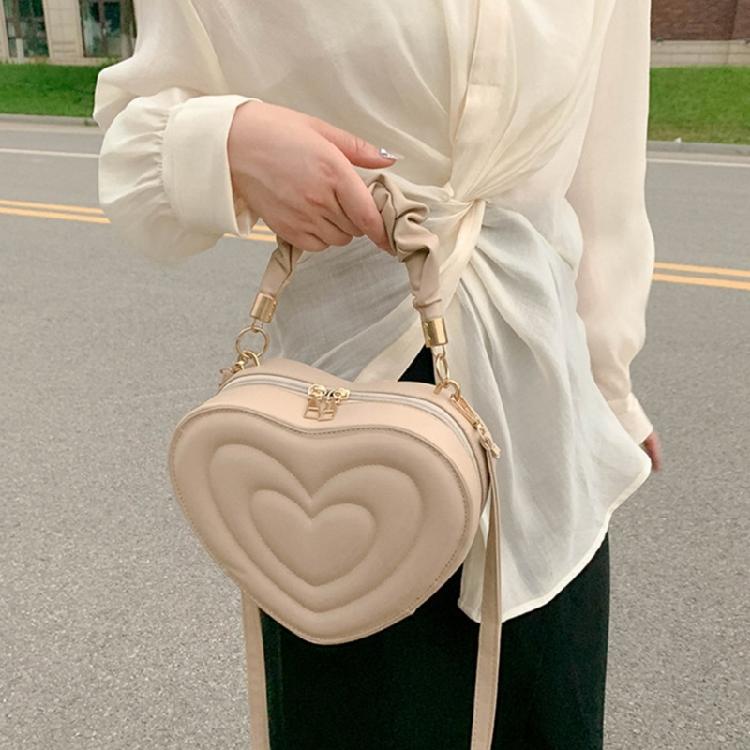 Solid Shoulder Crossbody Bag PU Leather Heart Shape Handbag for Daily Activity