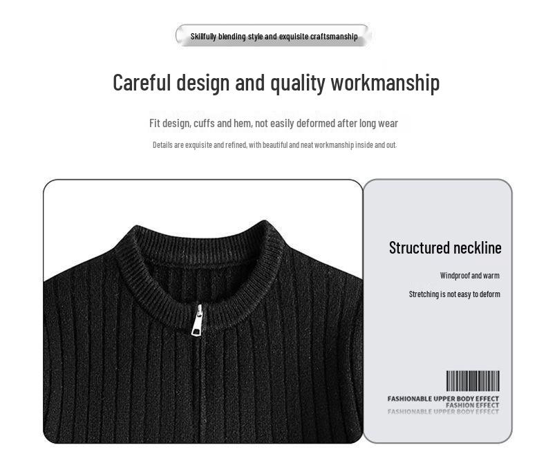 Men's Casual Ribbed Knit Sweater - Autumn/Winter Round Neck Loose-Fit.