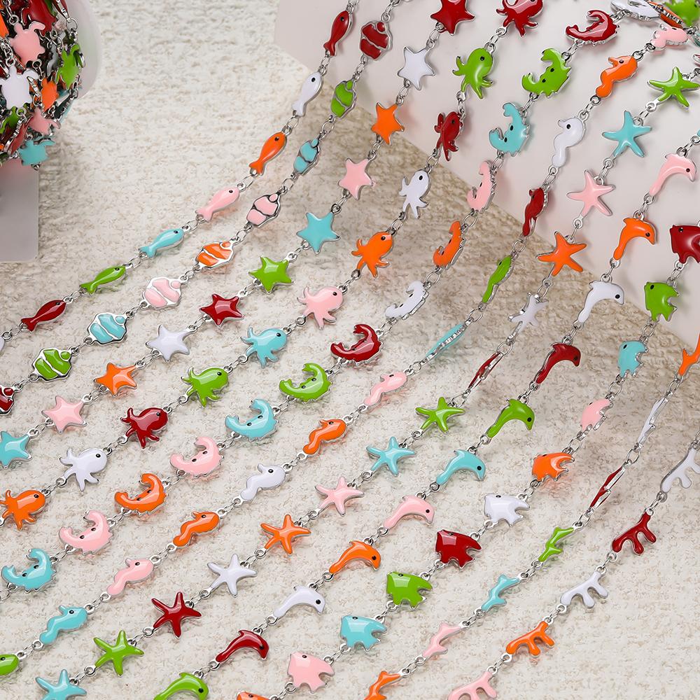 0.5m Colored Stainless Steel Enamel Chains Ocean Style Handmade Chains for DIY Bracelet Waist Chain Jewelry Making Chain