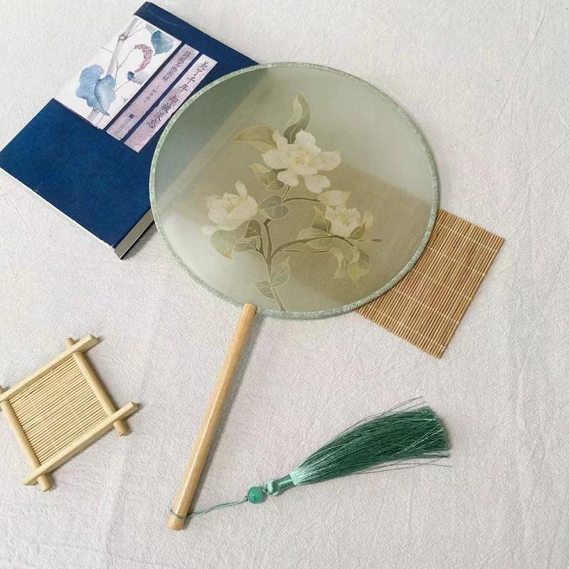 New Style Ancient-Style Semi-Transparent Round Fan for Dance, Hanfu Traditional Round Fan, Retro Classical Dance Chinese-Style Fan