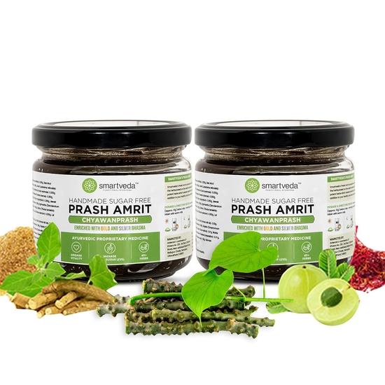

Smartveda Prash Amrit Chyawanprash Sugar Free | Ayurvedic Blend of 40+ Organic Herbs | Small Batches, Glass Jar (250 pack of 2)
