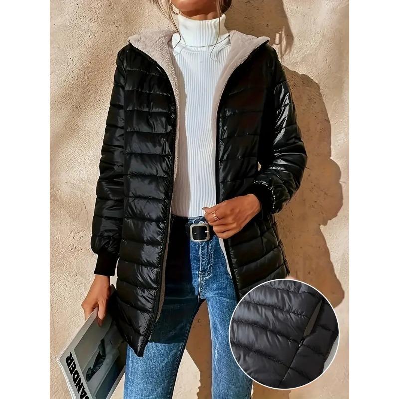 

Women s coat autumn and winter warm top velvet and cotton medium and long hooded loose and light cotton-padded clothes women S чёрный