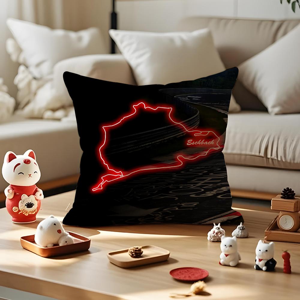 Classic N-Nurburgrings Cushion Cover Silky Short Plush Invisible Zipper Dustproof Sofa Pillow Case For Home Decor