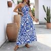 European & American Halter Long Skirt: New Style 2026 Open Back Retro Print Dress for Women.