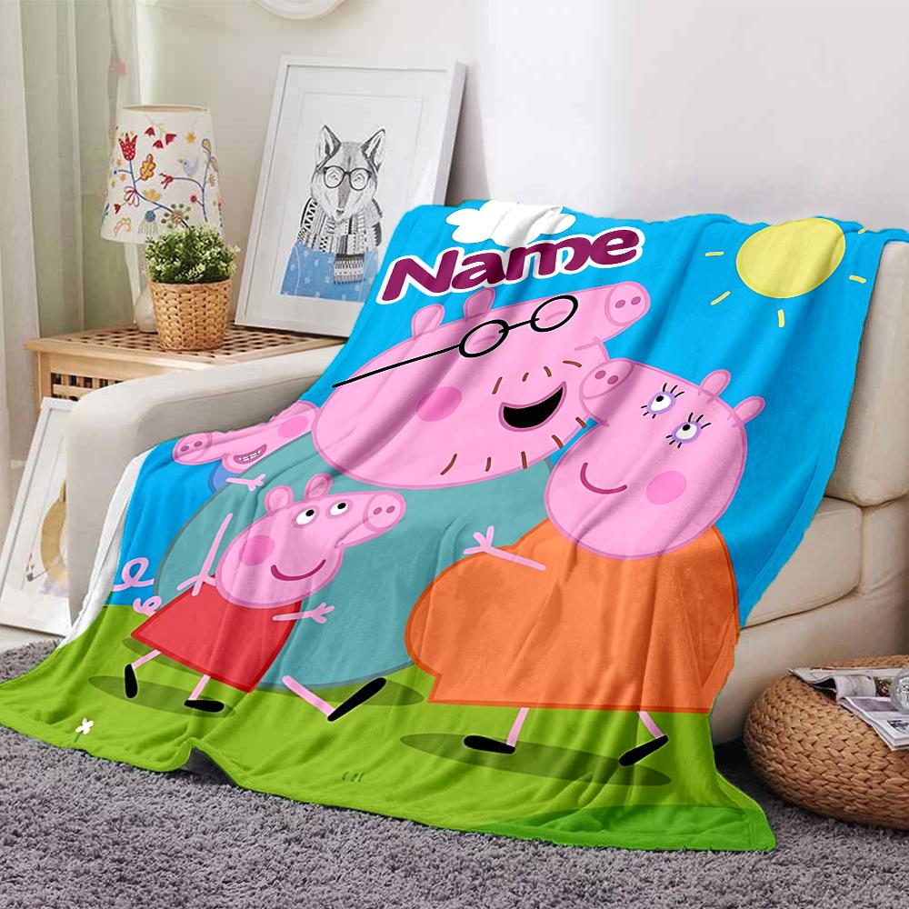 Custom Name Peppa Pig Family Adventure Party Blanket For Couch Bed Plush Cozy Fuzzy Blanket Super Soft Warm Blankets For Fall And Winter 0916108